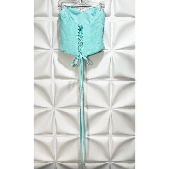 Alfred Angelo Sz 10 Aqua Blue Tulle Two Piece Formal Gown Skirt Corset Strapless - Picture 12 of 16